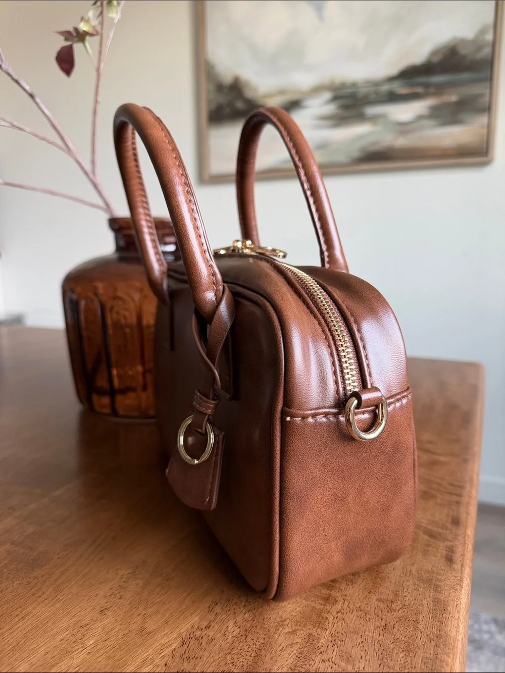 Universal Thread top handle with genuine leather card case